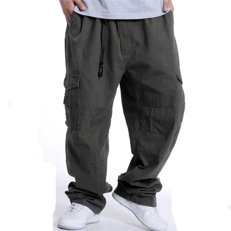 Большие размеры, мужские брюки-карго в стиле хип-хоп, хлопковые Свободные мешковатые армейские брюки, широкие брюки, военные тактические штаны, Повседневная Уличная одежда, джоггеры 48 - Цвет: Армейский зеленый