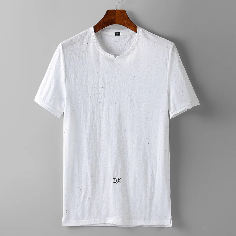 

REN.F New Arrive 2019 Fashion Casual Men T Shirt Summer Short Sleeve Slim Fit Striped Cotton Nylon Tops Tees