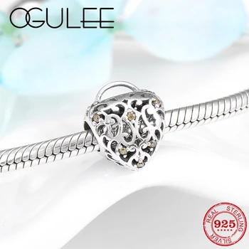 

925 Sterling Silver Openwork pattern Chinese word safe lock Gold CZ Charm Beads DIY Fit Women Necklace Bracelet Jewelry making