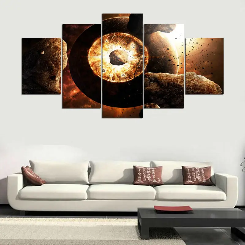 Framework Wall Canvas Art Print Painting Poster 5 Panel Meteorites Landscape Wall Picture For Home Decor Painting Kids Room YGYT
