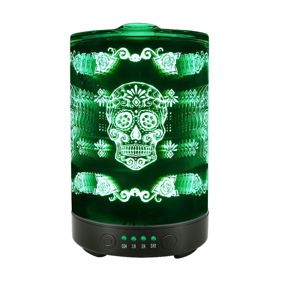 

Ultrasonic Air Humidifier Essential Oil Diffuser Skull Flower Pattern 7 Color Lights Electric Aromatherapy Humidifier For Home