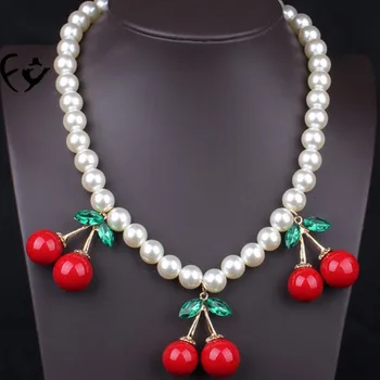 

New product contracted pendant necklace lovely three cherries FY18091710