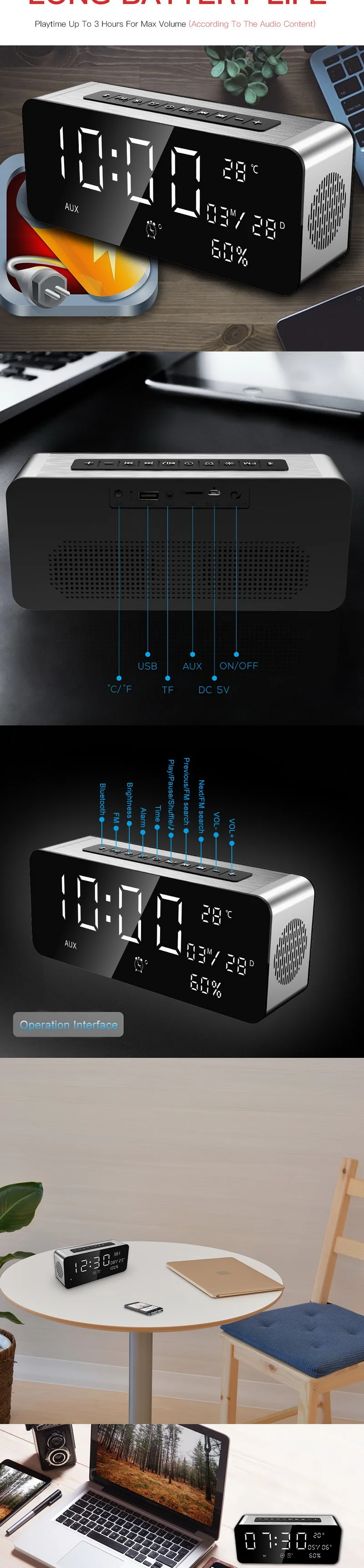 Sardine A10 Bluetooth динамик 5000 мАч Портативный будильник MP3 динамик s 52 мм рог большой звук стерео USB FM радио для вечерние