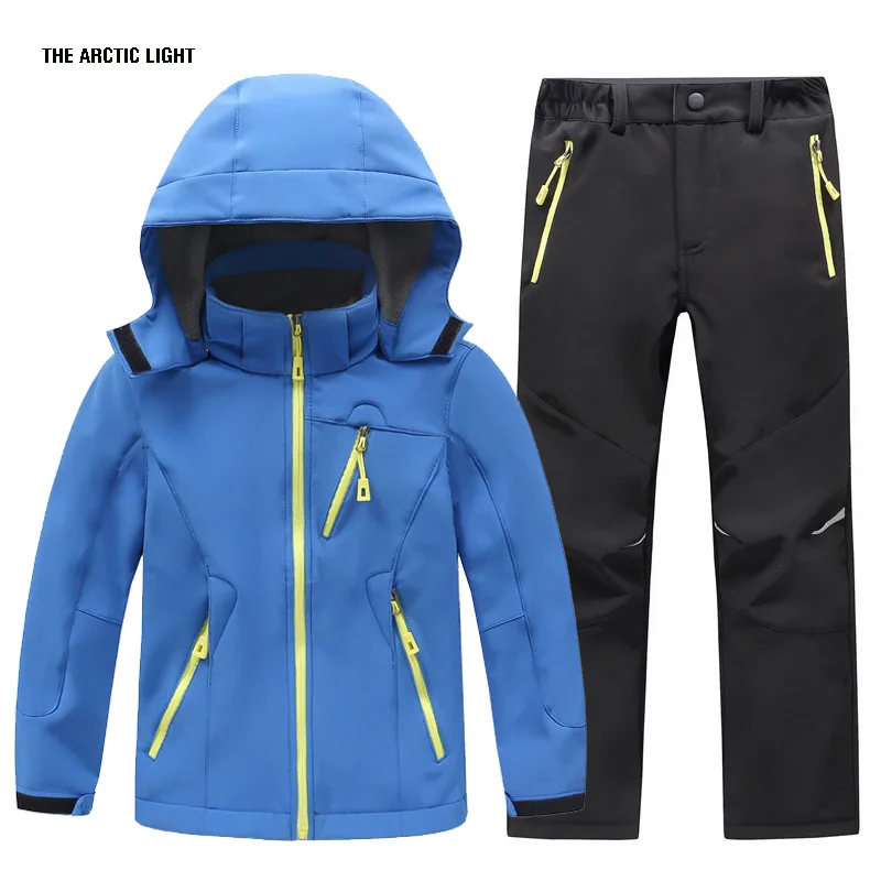 TRVLWEGO autunno bambini campeggio escursionismo cappotto e pantaloni Set cappuccio inverno studente antivento impermeabile giacca da sci all'aperto pantaloni