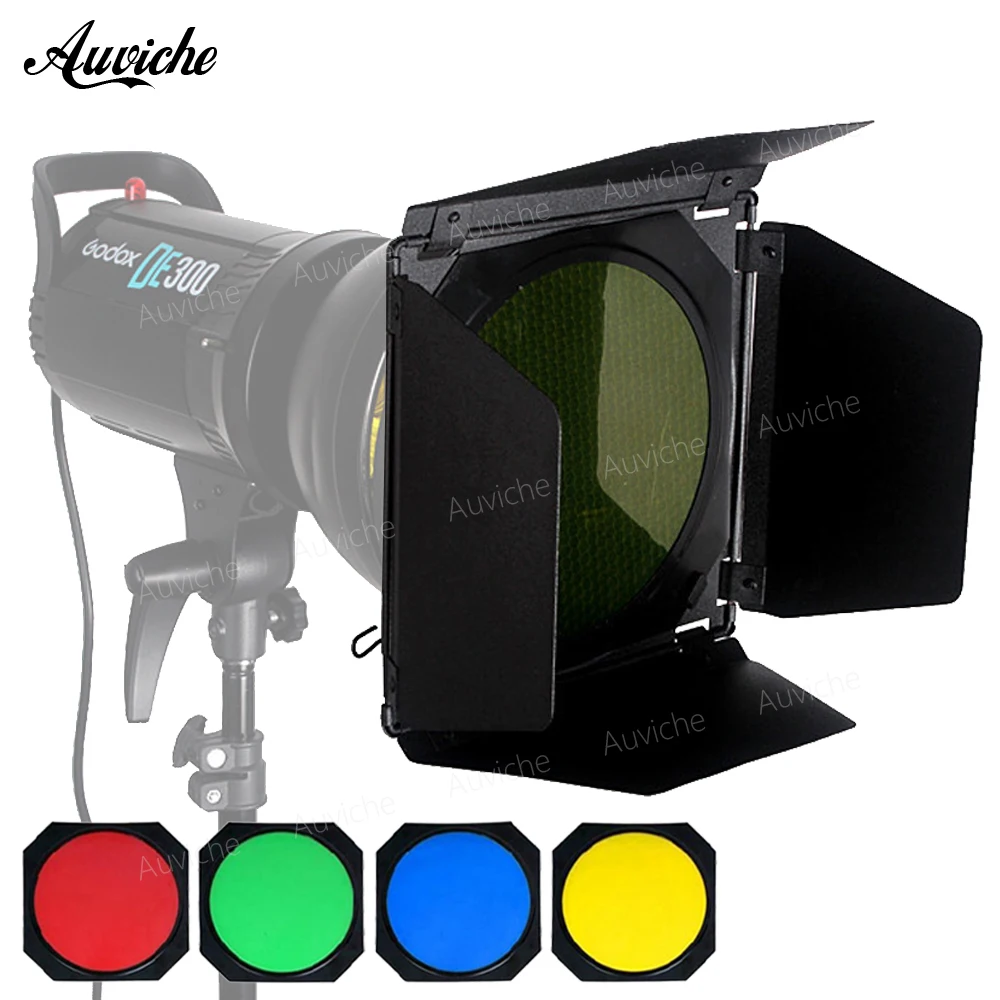 

Godox BD-04 Flash Barn Door Honeycomb Grid with 4 Color Gel Filter for Studio flash Standard Reflector