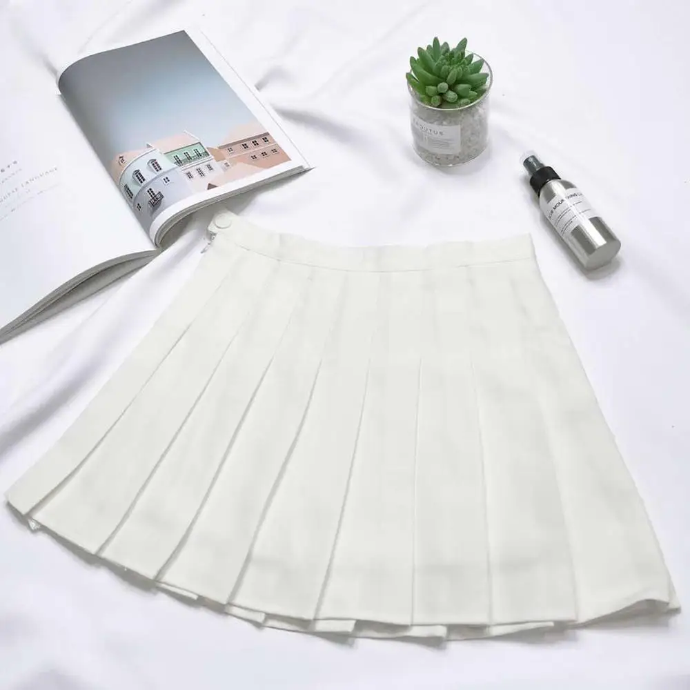 White Faldas Mujer Moda женская школьная Стильная Милая простая однотонная Повседневная мини-юбка плиссе с принтом летняя юбка Ed - Цвет: White