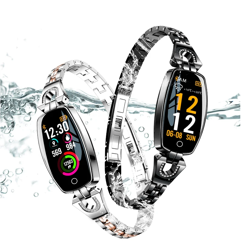 Smart Bracelet H8 HR Blood Pressure Turn Light Dynamic Screen Women Diamond Heart Rate Monitor Smart Watch Bracelet PK Z18