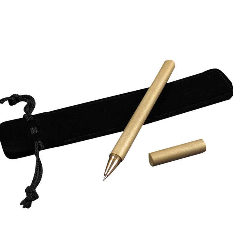 

9mm*140mm Portable Mini Vintage Brass Neutral Aqueous Self-protect Pen Stylus Outdoor Outdoor Tools EDC Golden Pocket Pen 50G