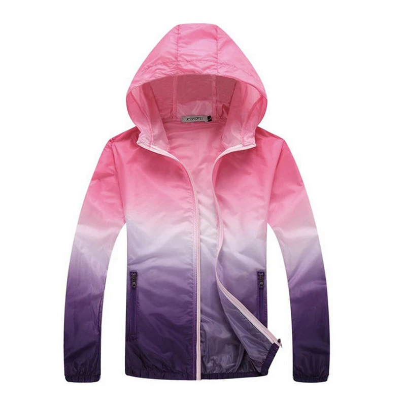 2019 Hot Outdoor Running Jackets Gradient Print For Women Men Thin Skin Sports Coat Hooded Cardigan Quick Dry Sun Protection
