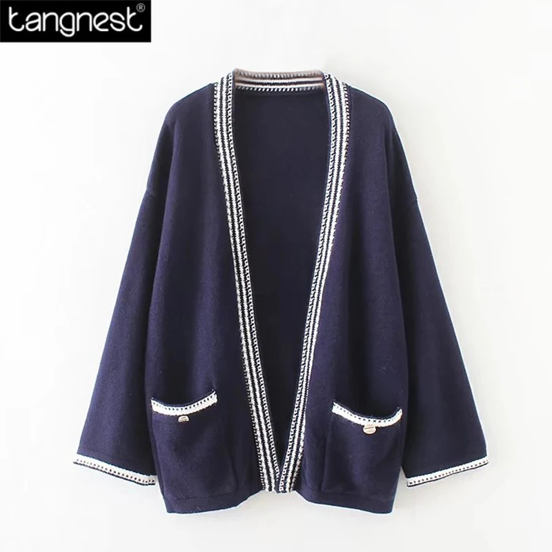 TANGNEST Elegant Patchwork Solid Cardigan Sweater Women