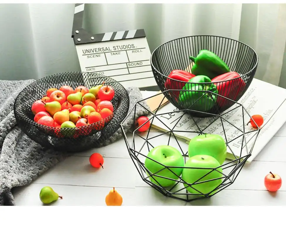 Nordic creative wrought iron fruit plate modern minimalist fruit basket living room home snack storage basket dried fruit fruit