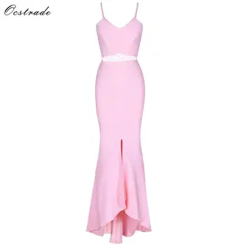 

Ocstrade Pink Strapy Sleeveless High Quality Long Bandage Dress HJ674-Pink