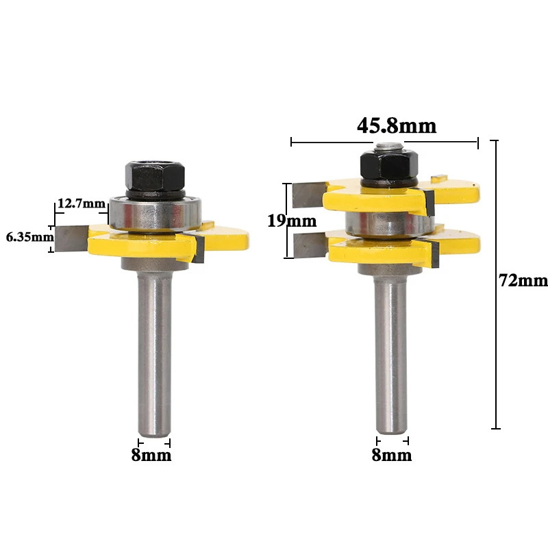 2 шт. 8 мм хвостовик фреза Язык и паз шарнирный узел маршрутизатор Набор бит 3 Зубья Т-Тип 8 Ручка инструмент для резки древесины Деревообработка