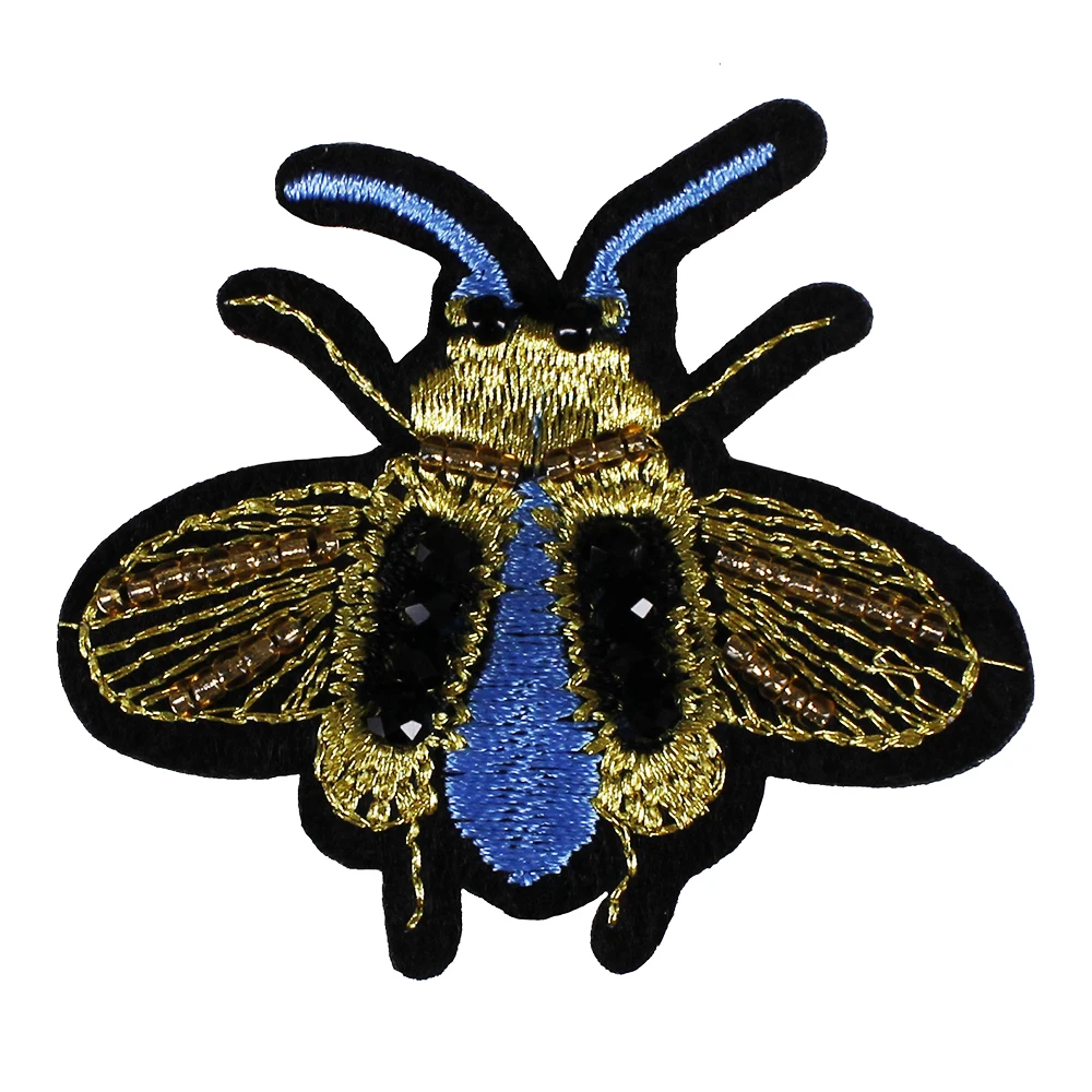20piece Beading Blue Gold Insect Fabric Patches Embroidery Applique