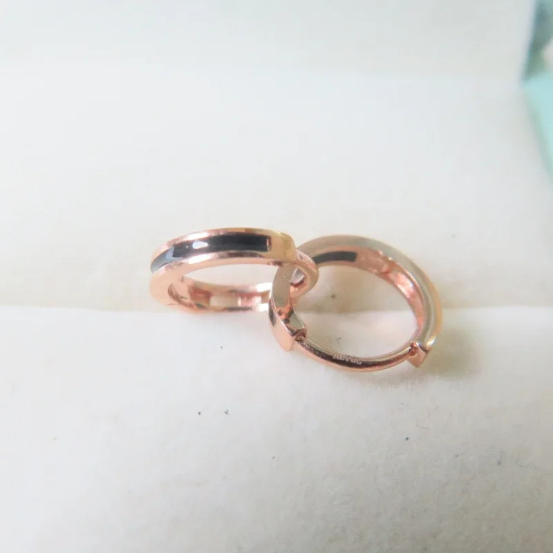 

New Pure Au750 18K Rose Gold Women Lucky Circle Hoop Earrings 1-1.3g