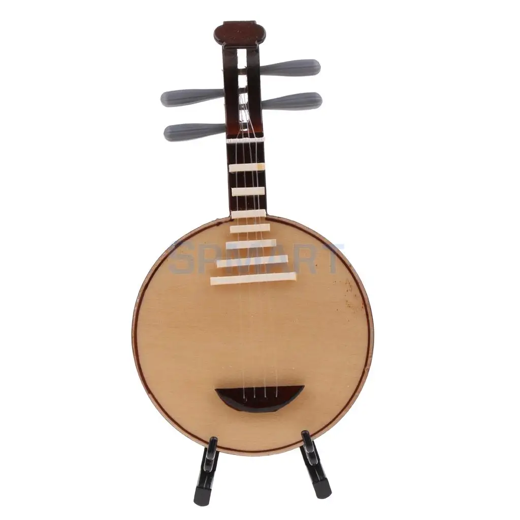 1/12 Scale Dollhouse Miniature Music Instrument Model Wood Chinese Yueqin Life Scenes Decor Dolls Accessory Model Toy