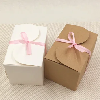 

20Pcs/lot 9*6*6cm White/Brown Paper Kraft Paper Boxes DIY Candy Gift Packaging Storage Boxes With Ribbon