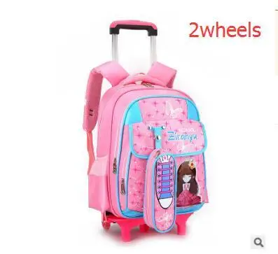 2 wheels pink Детский Школьный рюкзак на колесах Школьный рюкзак-тележка сумка для девочек детский багажный подвижный мешок детский рюкзак с колесиками для детей - Цвет: 2 wheels pink