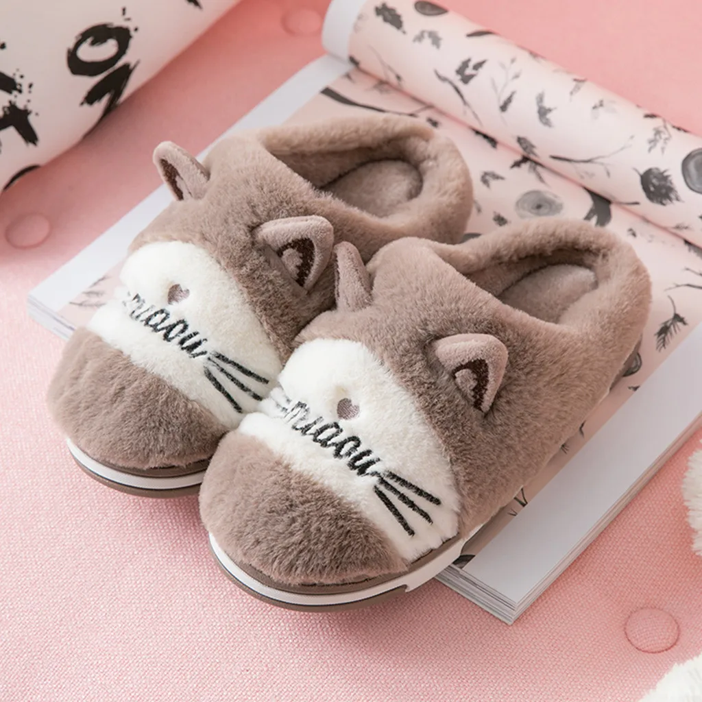 Plush Winter Home Slippers Men Indoor Bedroom Loves Couple Shoes Home Shoes Soft Warm Slippers Gray Pure color 7.22