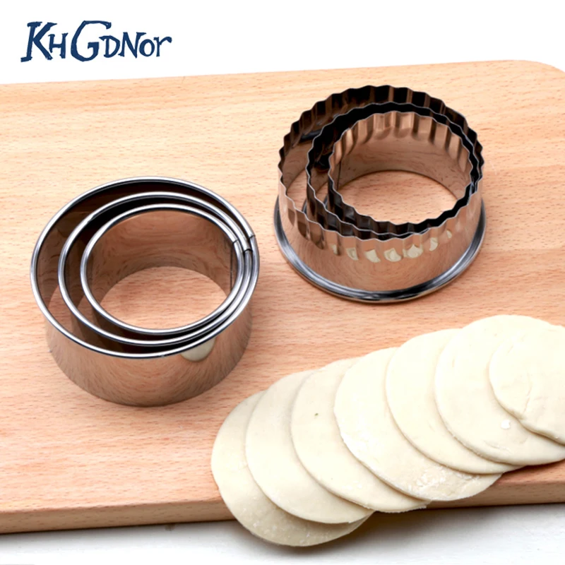 

KHGDNOR 3PCS/Set Stainless Steel Dumpling Wrappers Maker Diameter 6/7/8cm Round Lace Shape Cake Mould Egg Mold Dough Cutter