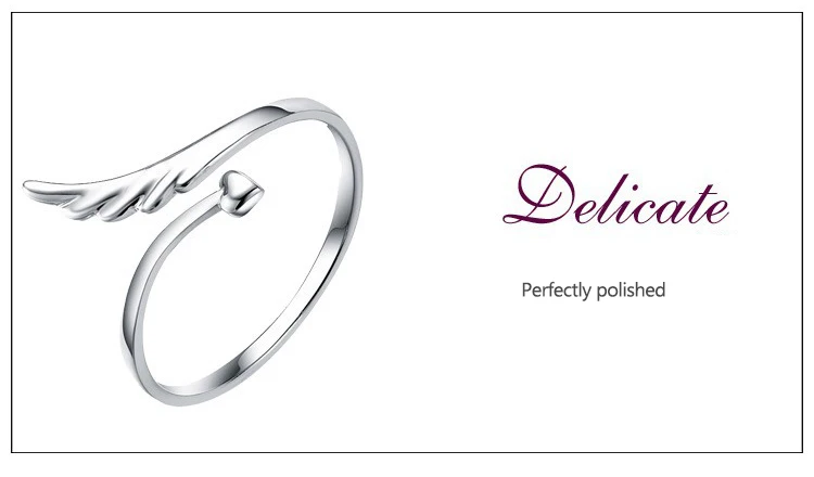 Модные посеребренные милые открытые обручальные кольца Женская Корейская версия Крылья Ангела 925 пробы серебряные кольца для женщин