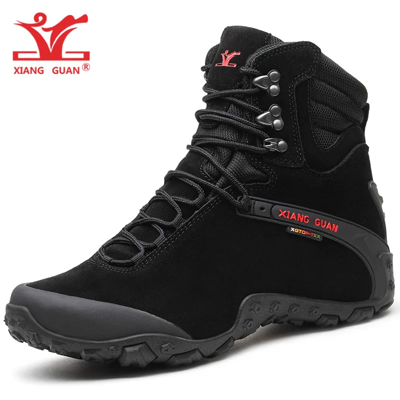 XIANG GUAN мужские походные ботинки из коровьей кожи женские Треккинговые ботинки черные водонепроницаемые спортивные альпинистские уличные охотничьи Прогулочные кроссовки 8 - Цвет: High Style Black