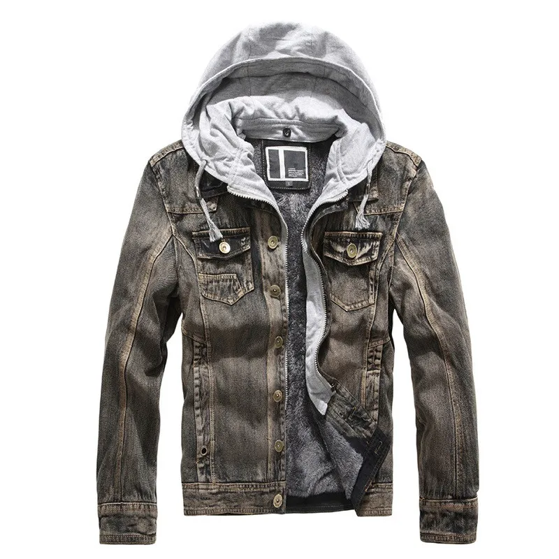 Mens Hooded Denim Jacket Brand Designer 