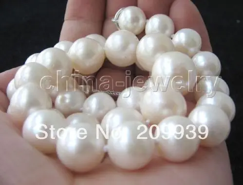 

huij 003444 AAA 18" 14mm natural white round FW pearl necklace-925