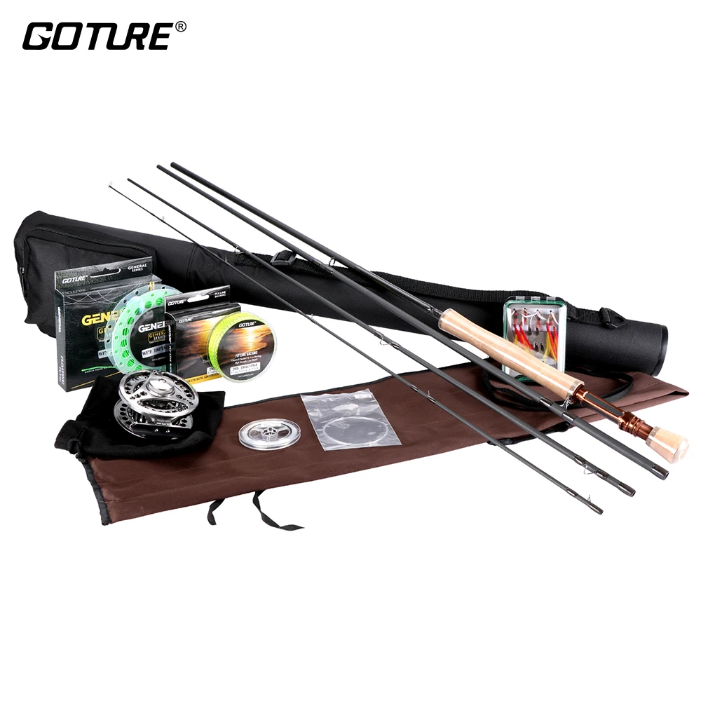 Goture يطير الصيد مجموعة 2.7 M 3.0 M الصيد رود كومبو 5/6 7/8 CNC يطير بكرة ل خيط صنارة الصيد مع 16 قطعة يطير الذباب بيكي