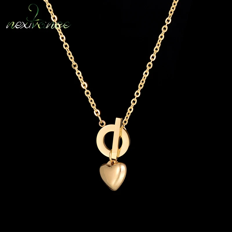 

Nextvance New Stainless Steel Gold Heart Pendant Necklaces Buckle Charm Bar Necklaces Love For Women 3 Color Jewelry Gifts
