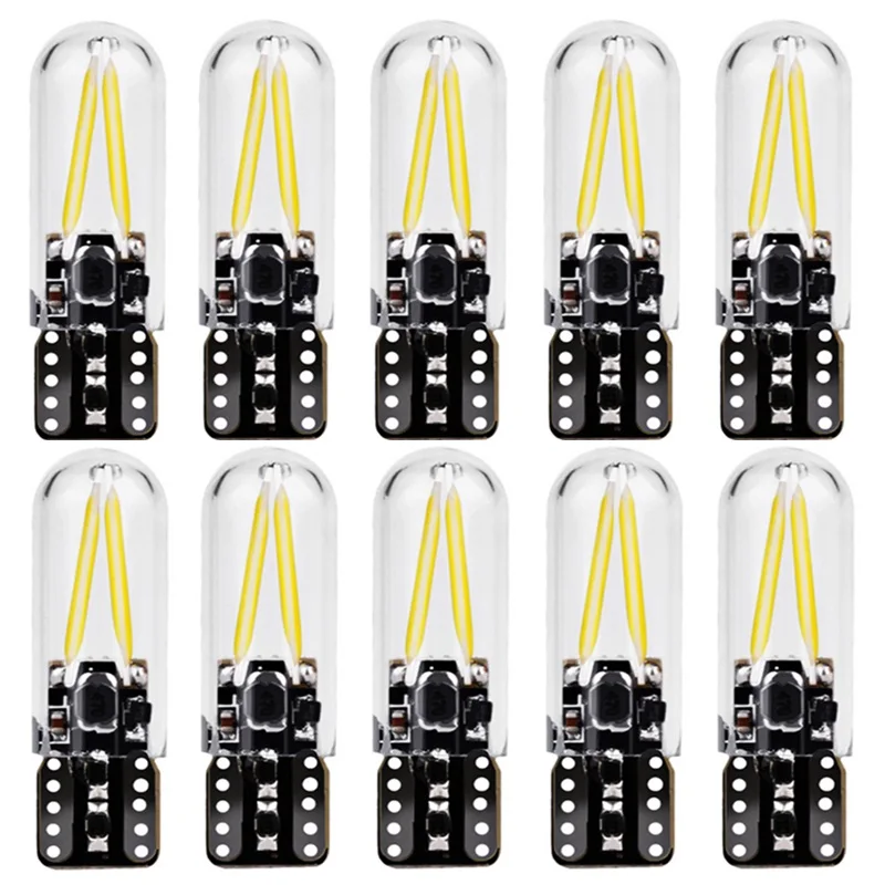 10 шт. T10 194 2825 W5W Филамент COB LED свет стеклянная оболочка клин авто парковочная лампа