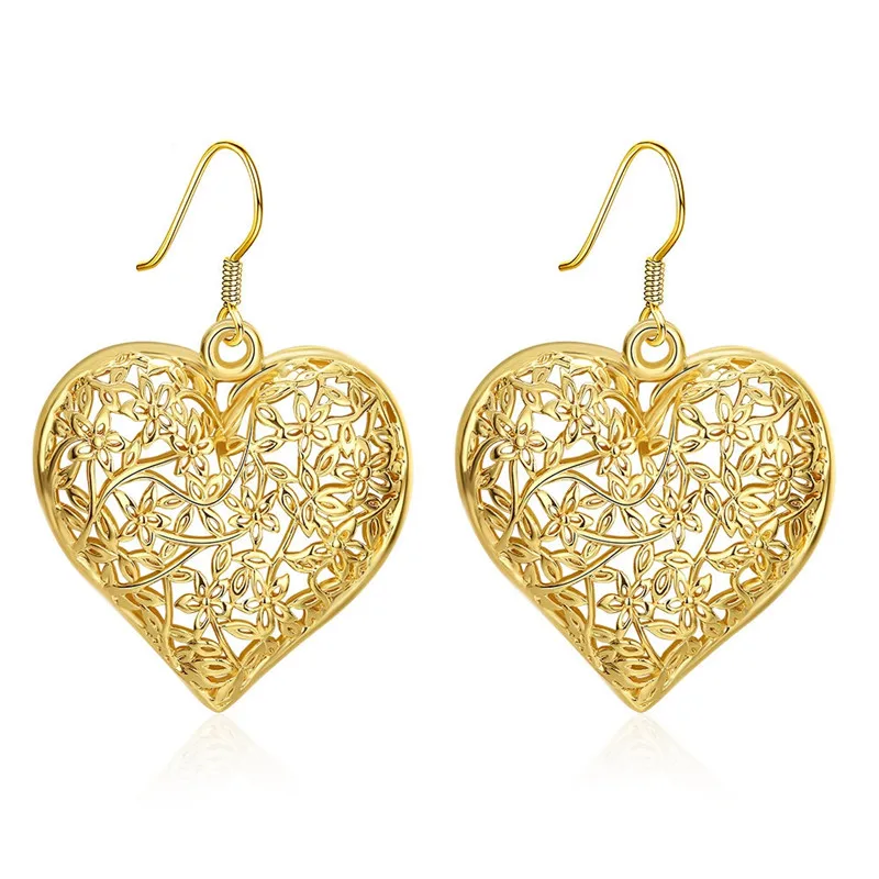 

Hot gold color heart-shaped drop earrings hollow classic retro style charm jewelry top quality global hot