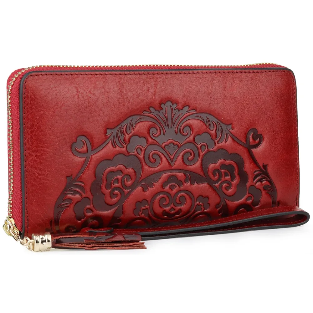 Длинный винтажный кошелек COMFORSKIN с кисточками роскошный вместительный из 100%