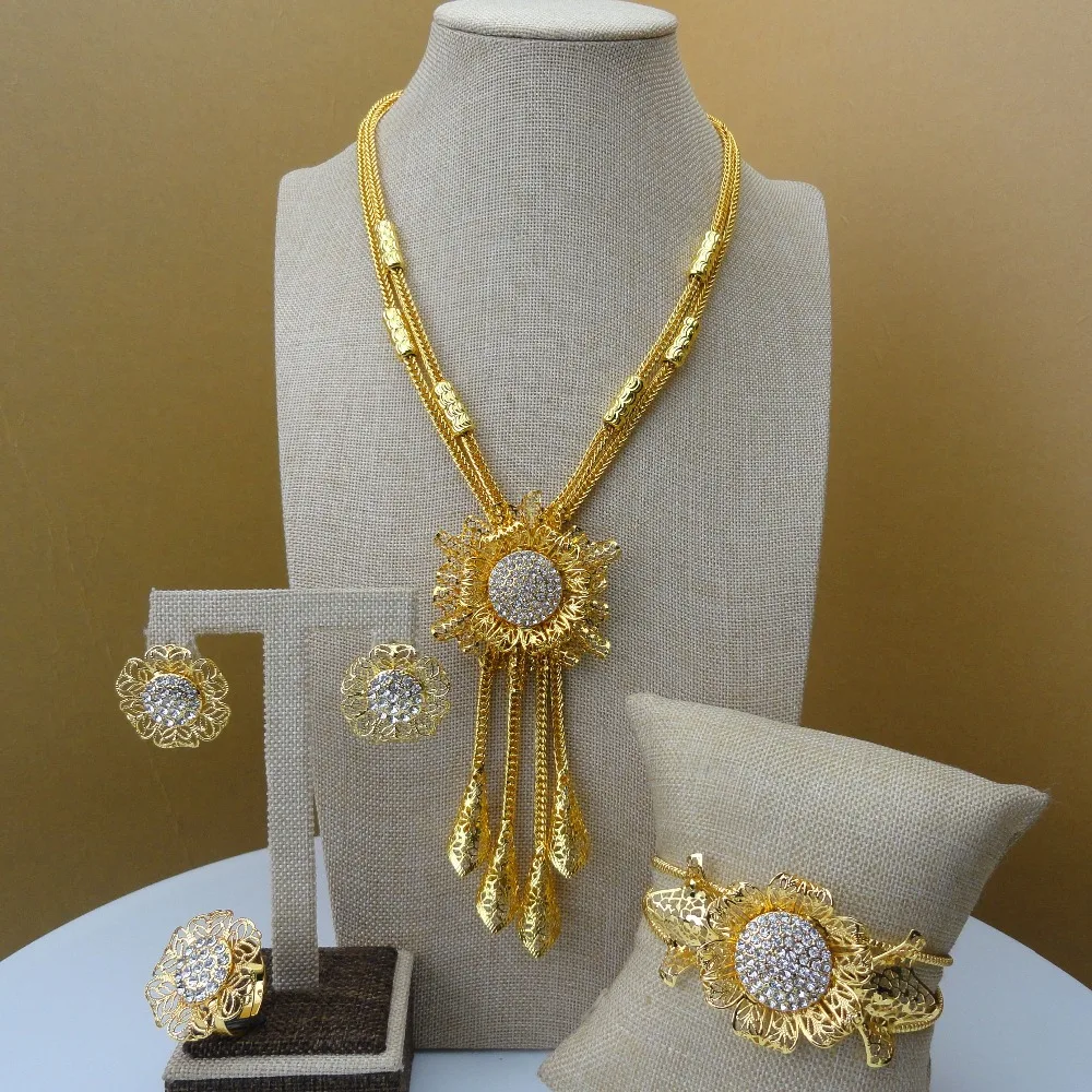

Yuminglai 2019 Dubai Luxury Jewelry Set Indian Fashionable Flower Plated Gold Lady Jewelry Sets FHK5574