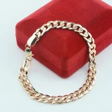 FJ 8 мм 10 мм большие ювелирные изделия для мужчин и женщин 585 золотого цвета Браслет Снаряженная гравировка цепь ювелирные изделия(без красной коробки