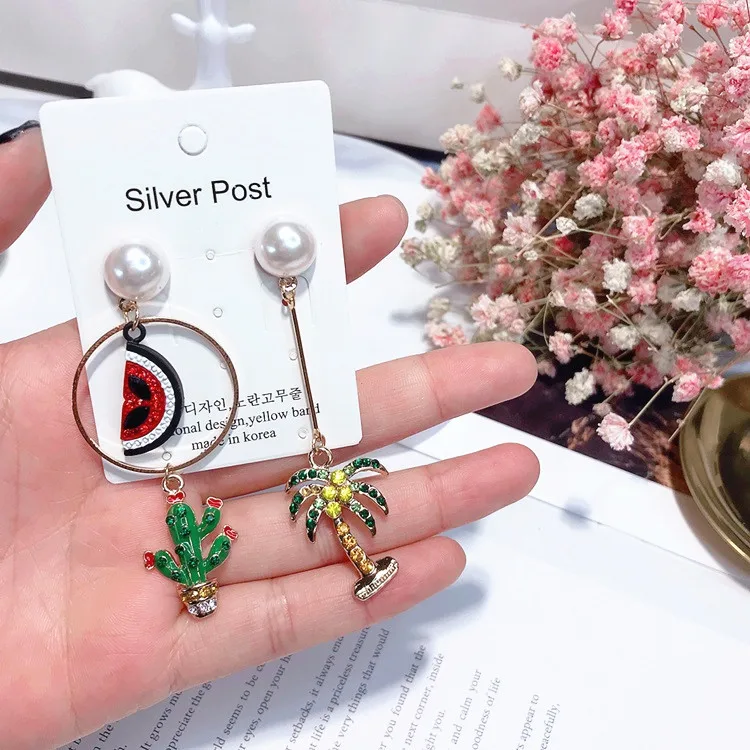 watermelon Cactus Coconut tree earrings 925 silver post Hypoallergenic fadeless alloy fashion jewelry stud earrings women gift
