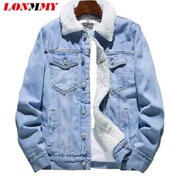 LONMMY 6XL для мужчин куртка и пальто теплый флис джинсовая 2018 зима Мужская джинсовая куртка пиджаки Мужской Ковбой плюс лайнер цвет: черный