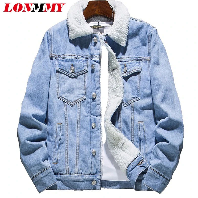 LONMMY 6XL Men Jacket and Coat Warm Fleece Denim Jacket 2018 Winter ...