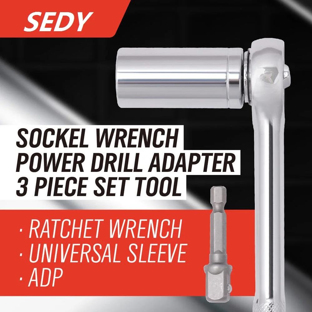 

SEDY 3pc Universal Torque Wrench Socket Sleeve Ratchet Wrench Set Power Drill Adapter Spanner Key Magic Grip Multi Hand Tools