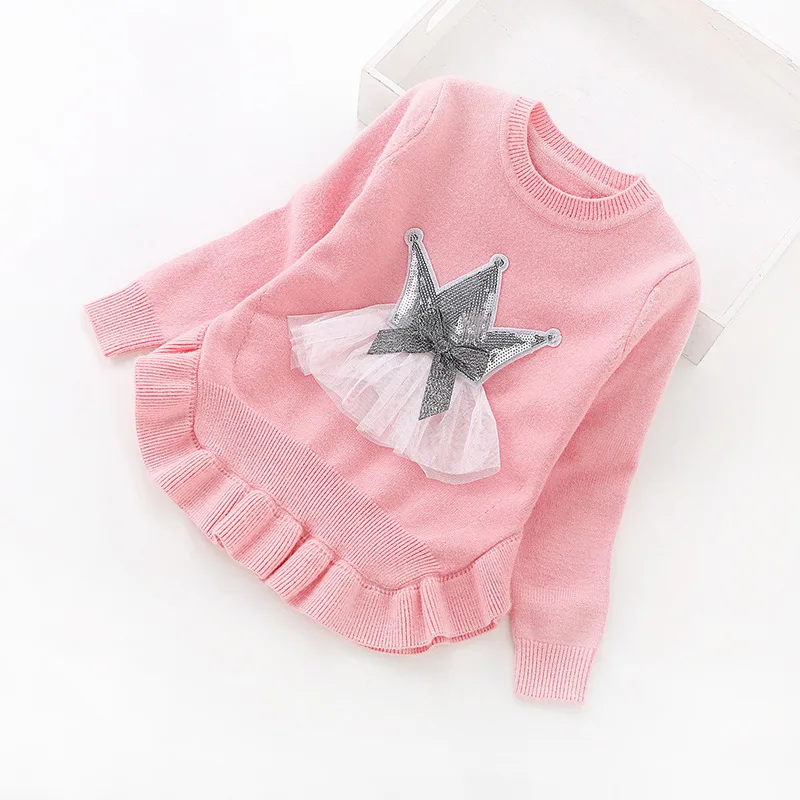 Новинка года; свитер для девочек в Корейском стиле; Одежда для девочек; пуловер с круглым вырезом для детей 8 лет; Детский кардиган; детская одежда - Цвет: Розовый