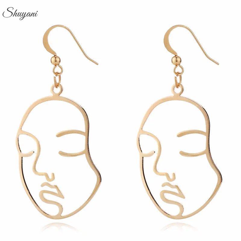 

fashion hollow out face dangle drop earring silver gold color hanging earring statement earrings for women birthday gift jewelry