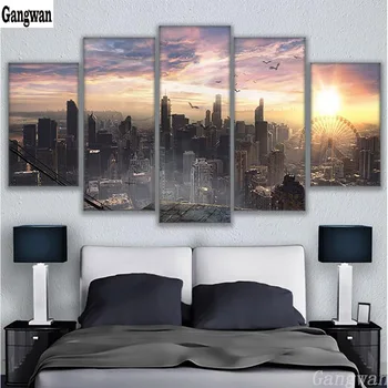 

5 Pieces Chicago Cityscape Sky View 5D DIY Diamond Painting Diamond Embroidery mosaic Pictures Rhinestones wall Decoration