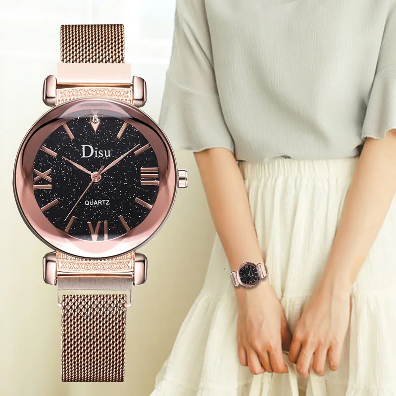 

WJ-8429 Luxury Women Watch Female Stainless Steel Mesh Quartz Wrist Watch Starry Sky Ladies Magnetic Watches Relogio Feminino