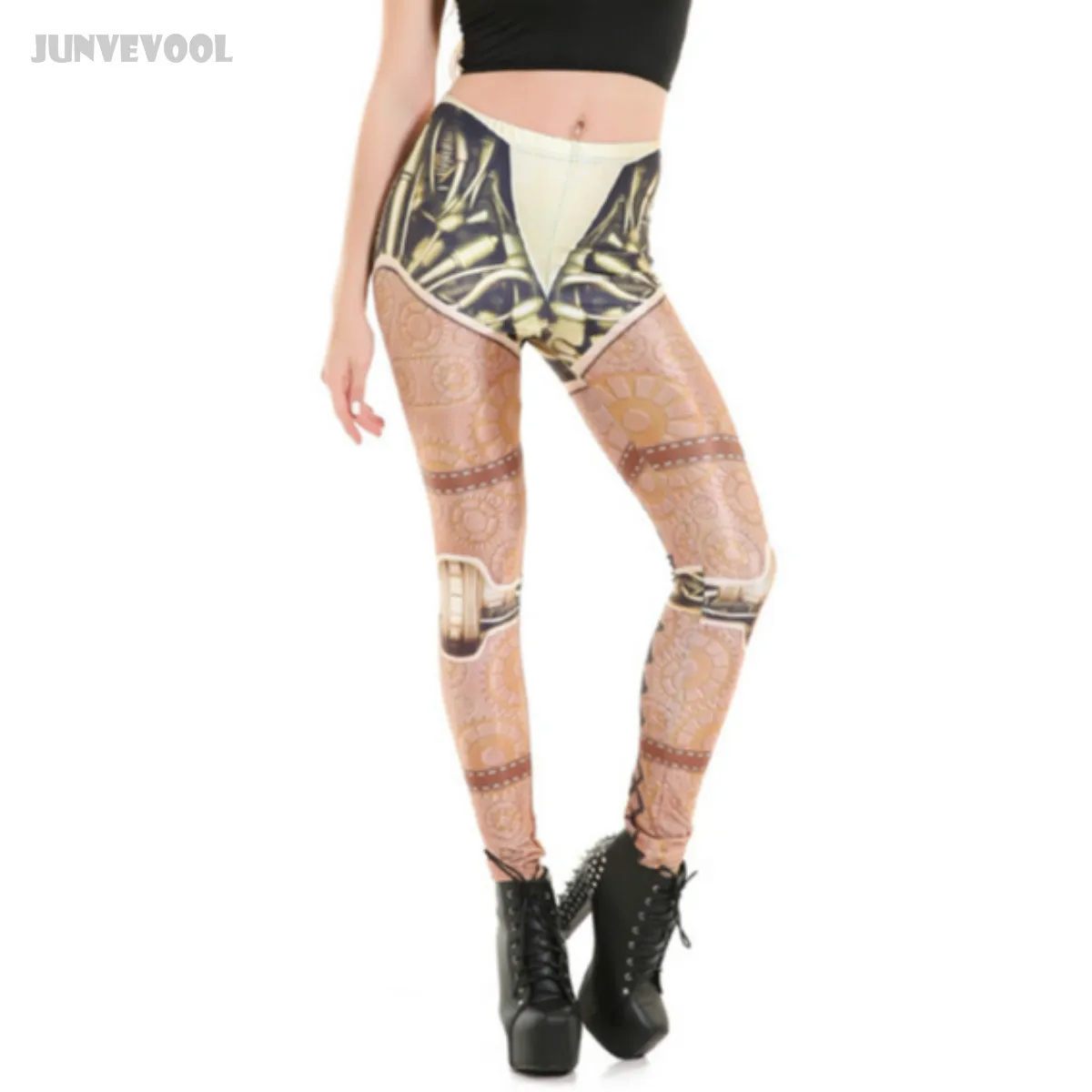 Leggings Women Sexy Skinny Pants Wheel Robot Printed Trousrs Women's Tattoo Patchwork Skinny Seamless Pencil Pants Size Plus 4XL