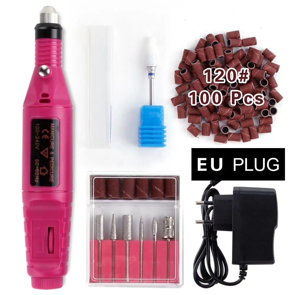 Rose Set 120 Электрический маникюрный набор, сверла для ногтей, фрезерный станок, Керамический Резак, педикюрные ножницы, Гель-лак для снятия лака, пилки для ногтей, инструменты - Цвет: Rose Set 120