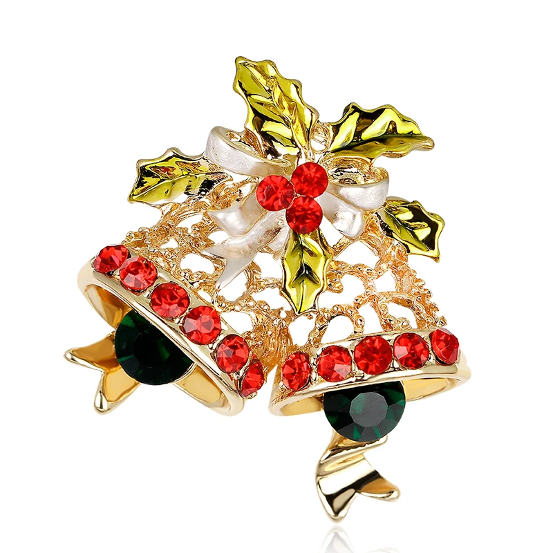 2018 Pins and Brooches For Women Rhinestone Bell Pin Brooch Enamel Jewelry for Dress Vintage Christmas Badges Female | Украшения и