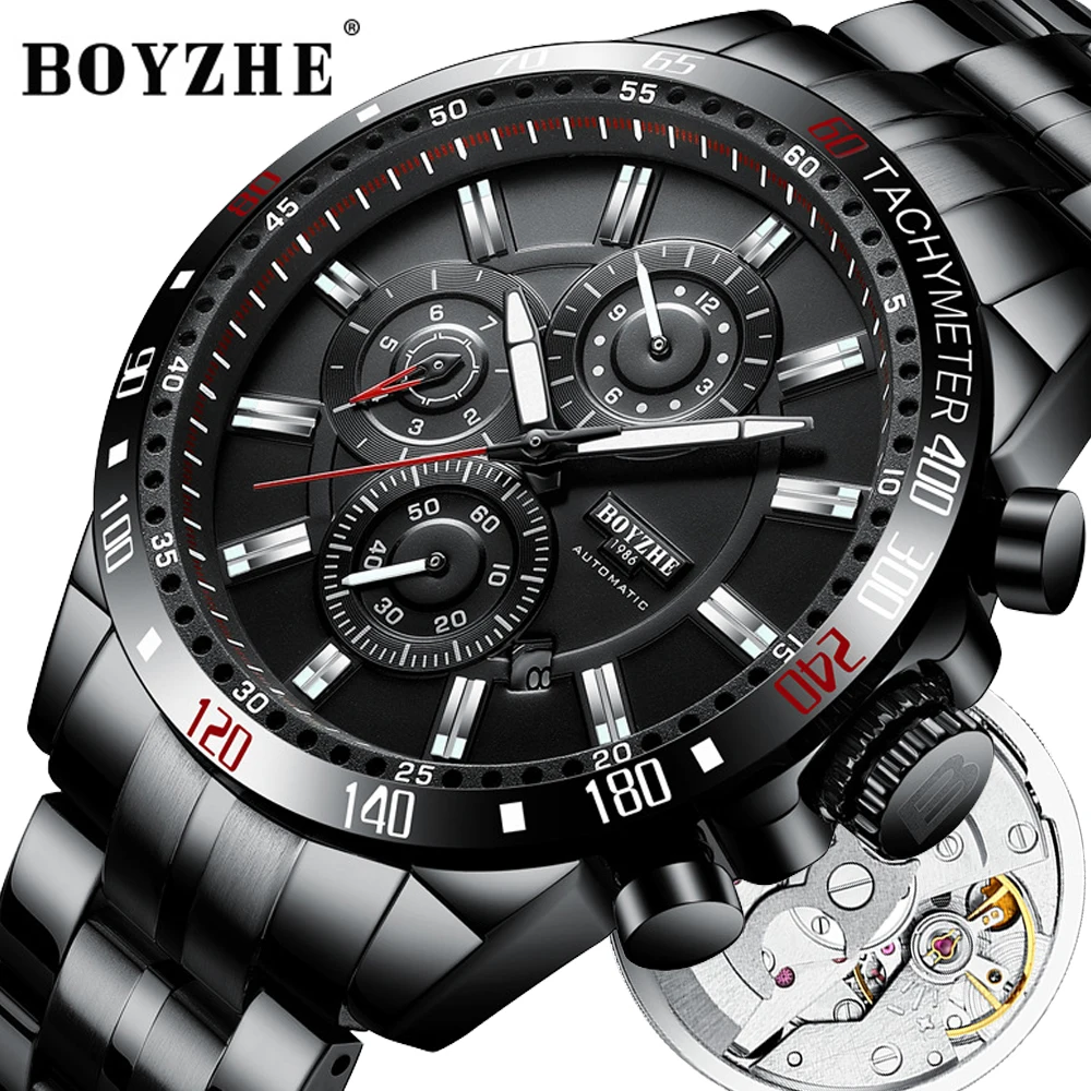 BOYZHE الرجال التلقائي الميكانيكية ووتش الأعلى العلامة التجارية الرياضة الذاتي لف الساعات الصلب الذكور ووتش Relogio Masculino erkek كول الساعاتي BOYZHE الرجال التلقائي الميكانيكية ووتش الأعلى العلامة التجارية الرياضة الذاتي لف الساعات الصلب الذكور ووتش Relogio Masculino erkek كول الساعاتي