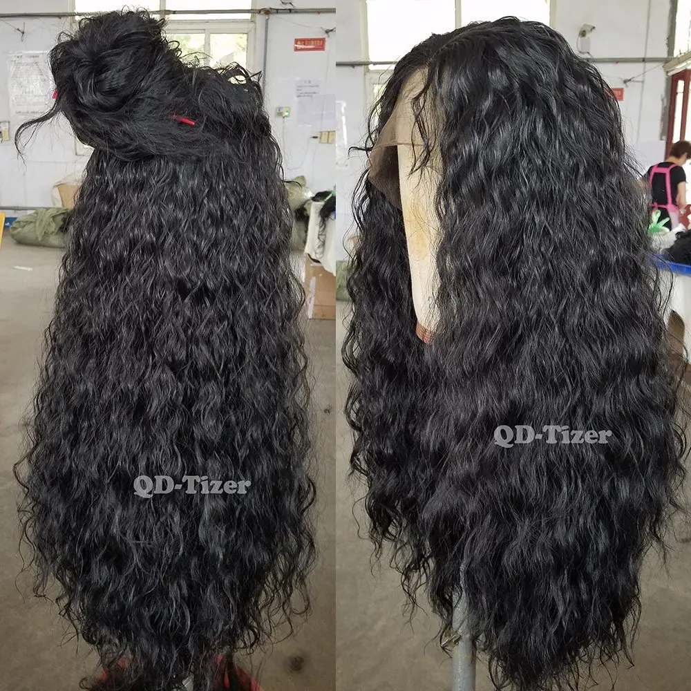QD-Tizer 180% Density Black Loose Hair Synthetic Lace Wigs Long Loose Curly Synthetic Lace Front Wigs for Black Women