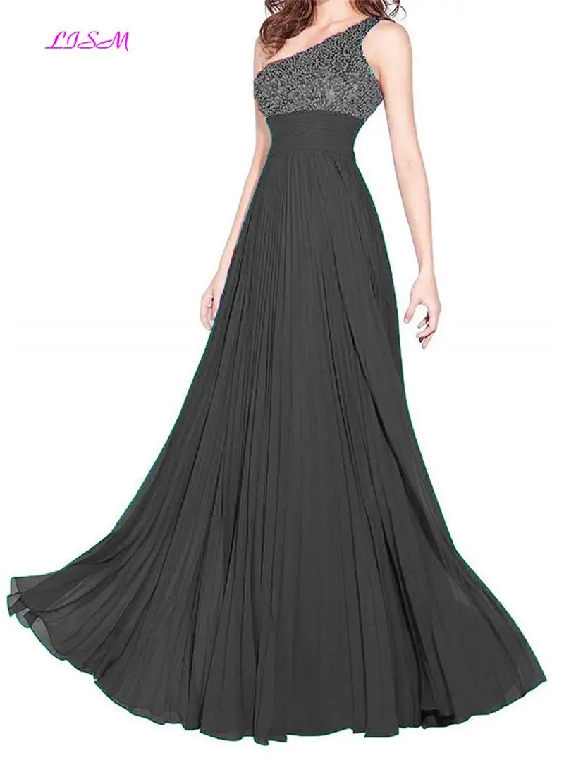 One Shoulder Crystals Chiffon Evening Dresses A-Line Empire Ruffled Prom Party Gowns Long Plus Size Formal Dress vestido festa One Shoulder Crystals Chiffon Evening Dresses A-Line Empire Ruffled Prom Party Gowns Long Plus Size Formal Dress vestido festa