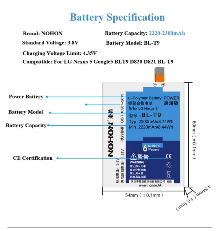 Original Nohon Replacement Battery For Lg Nexus 5 Google5 Bl-t9 D820 D821 +  Tools 2300mah High Capacity For Lg Nexus 5 Batteries - Mobile Phone  Batteries - AliExpress